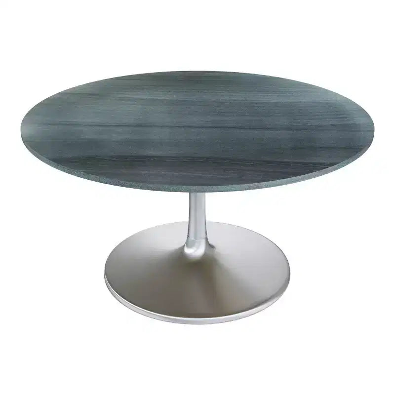 HomeRoots 60 Gray and Silver Marble and Aluminum Pedestal Base Round Top Dining Table