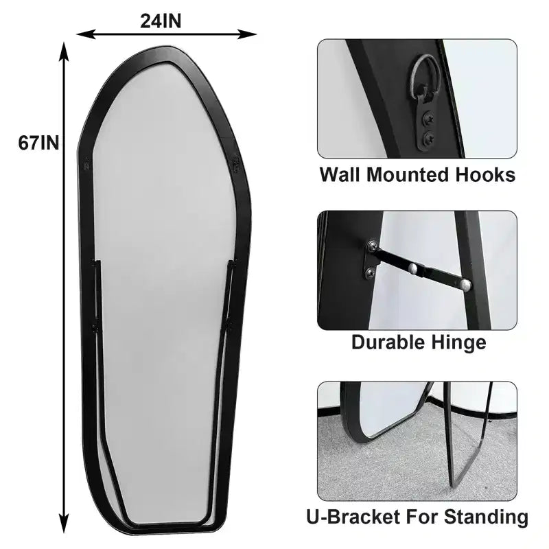 BEAUTYPEAK Irregular Full Length Mirror - 67x24 Inch Black