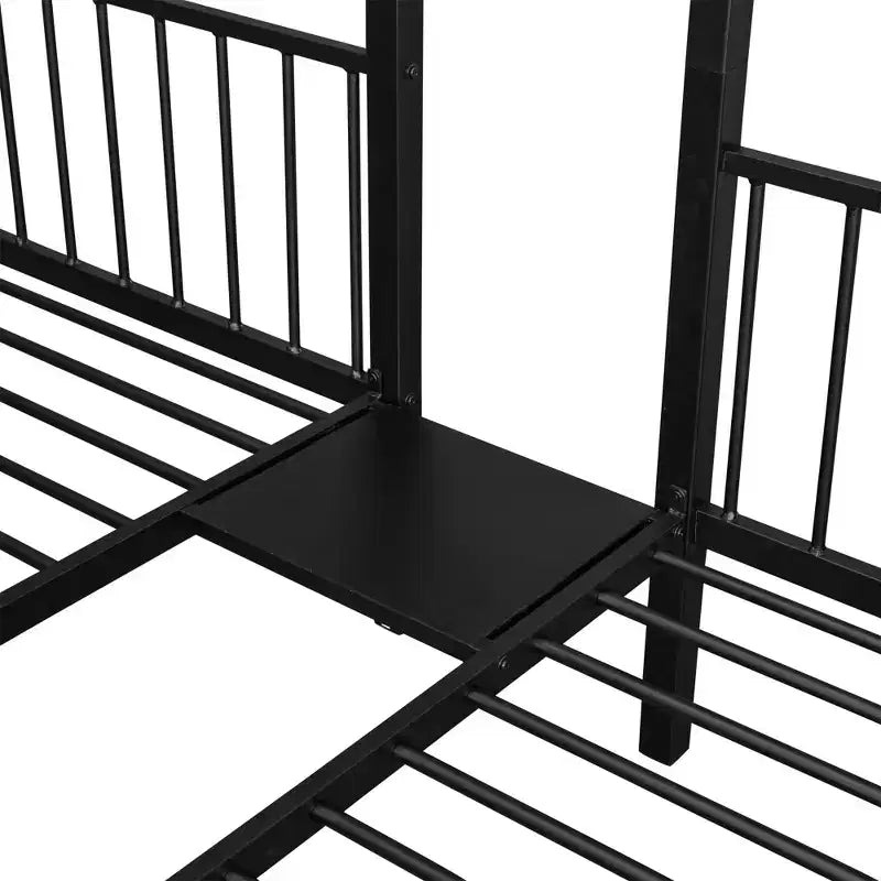 Full over Twin & Twin Bunk Bed Frame for 3 Kids, L Shaped Metal Triple Bunk Bed with Drawers and Guardrails