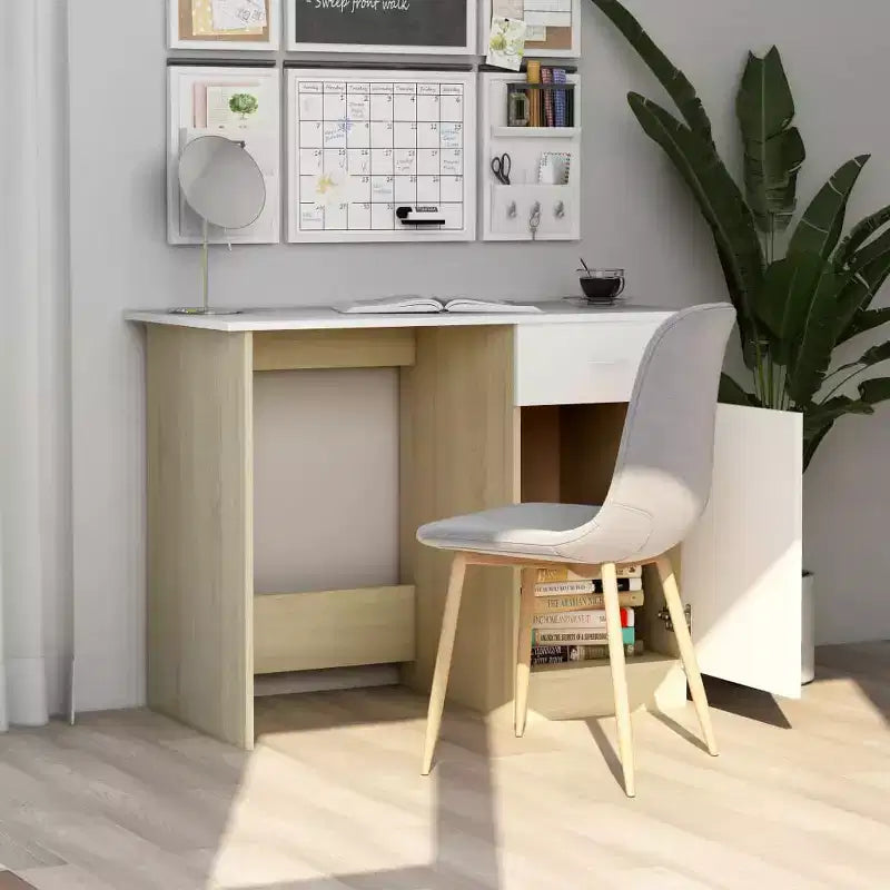 Desk White and Sonoma Oak Engineered Wood Medium Desk