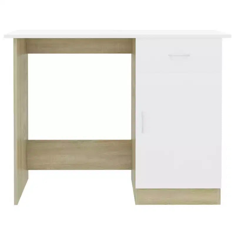 Desk White and Sonoma Oak Engineered Wood Medium Desk