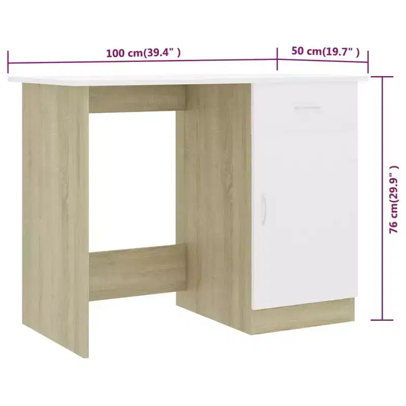 Desk White and Sonoma Oak Engineered Wood Medium Desk