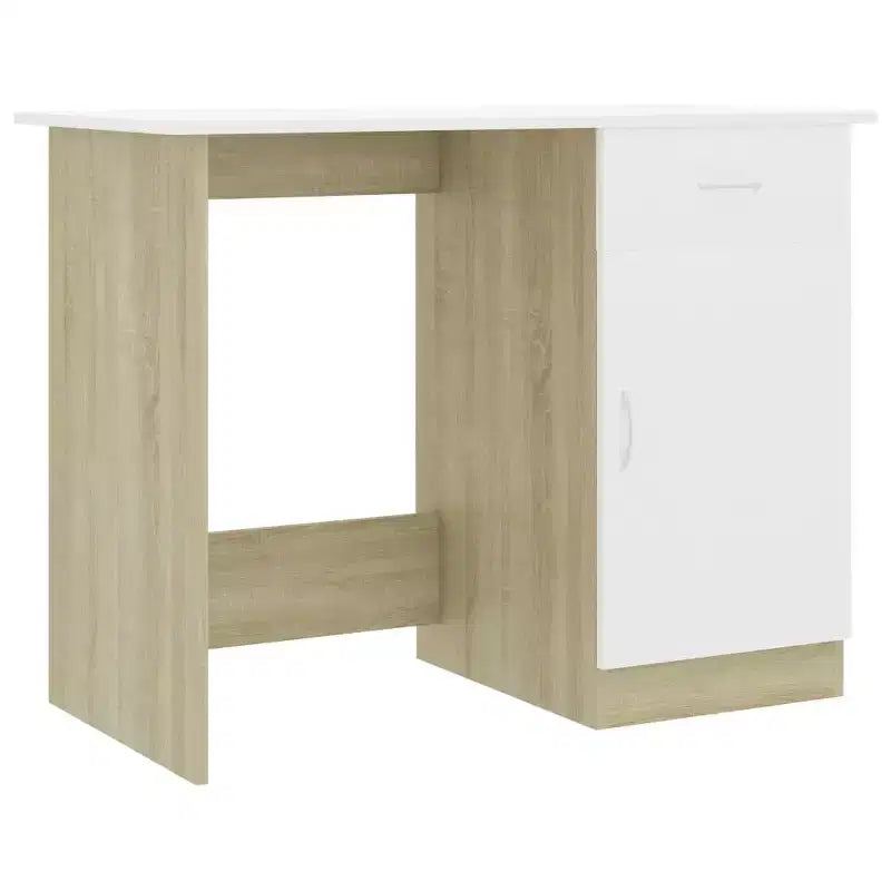 Desk White and Sonoma Oak Engineered Wood Medium Desk