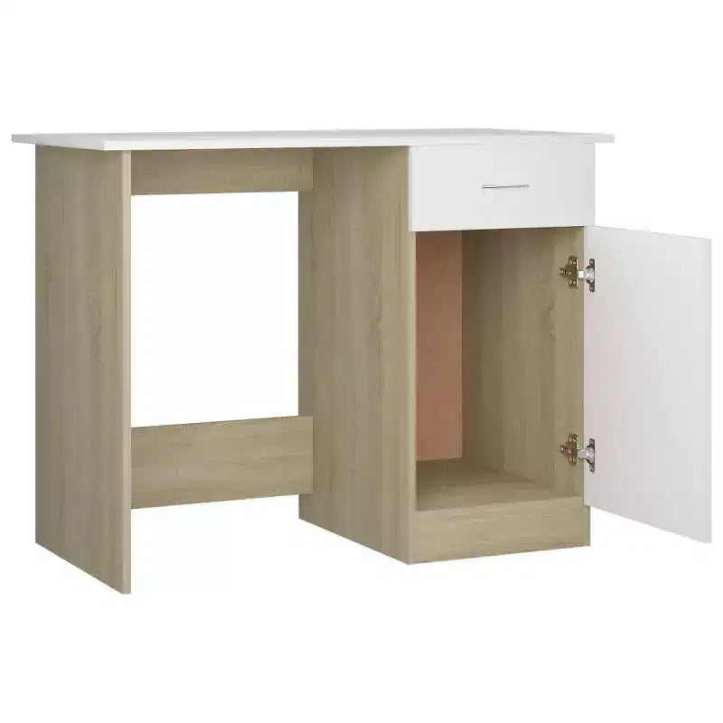 Desk White and Sonoma Oak Engineered Wood Medium Desk