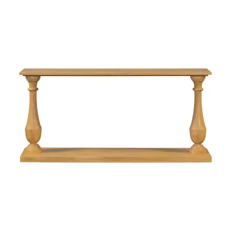 Okak 63IN Vintage Entryway Table with Pine Veneer, Console Table with Elegant Tapered Legs and Open Shelf, Hallway Table for Living Room, Natural
