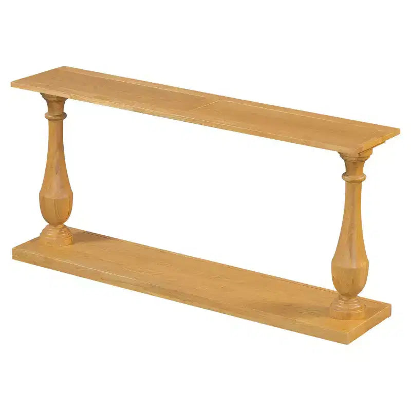 Okak 63IN Vintage Entryway Table with Pine Veneer, Console Table with Elegant Tapered Legs and Open Shelf, Hallway Table for Living Room, Natural