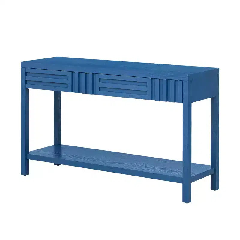 Okak 51.3IN Modern Console Table with Ash Veneer and Striped Design, Entryway Table with 2 Drawers, Hallway Table for Living Room, Foyer, Navy Blue