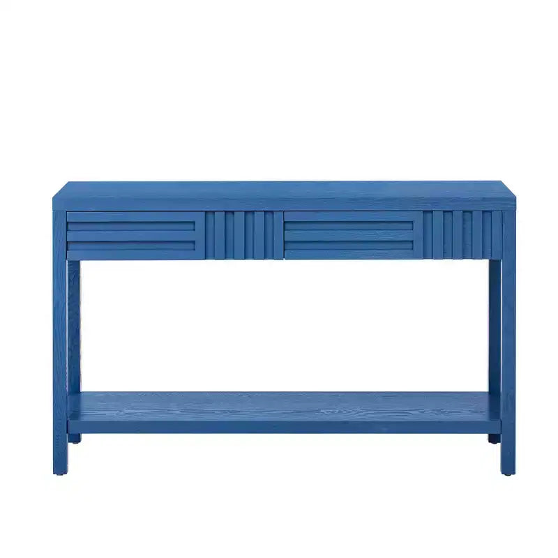 Okak 51.3IN Modern Console Table with Ash Veneer and Striped Design, Entryway Table with 2 Drawers, Hallway Table for Living Room, Foyer, Navy Blue