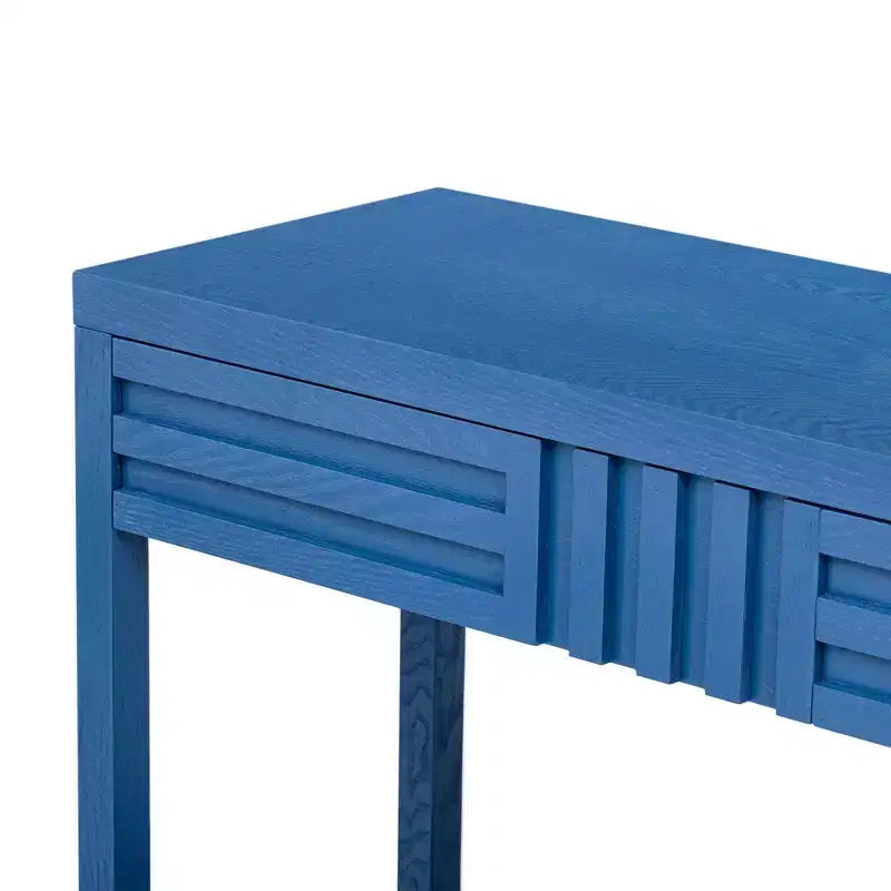Okak 51.3IN Modern Console Table with Ash Veneer and Striped Design, Entryway Table with 2 Drawers, Hallway Table for Living Room, Foyer, Navy Blue