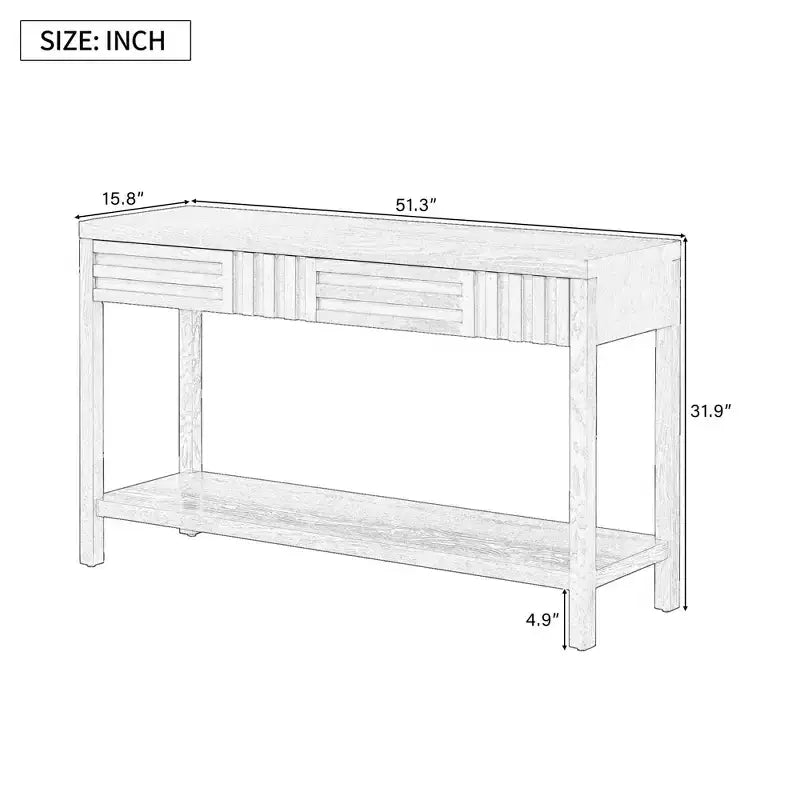 Okak 51.3IN Modern Console Table with Ash Veneer and Striped Design, Entryway Table with 2 Drawers, Hallway Table for Living Room, Foyer, Navy Blue