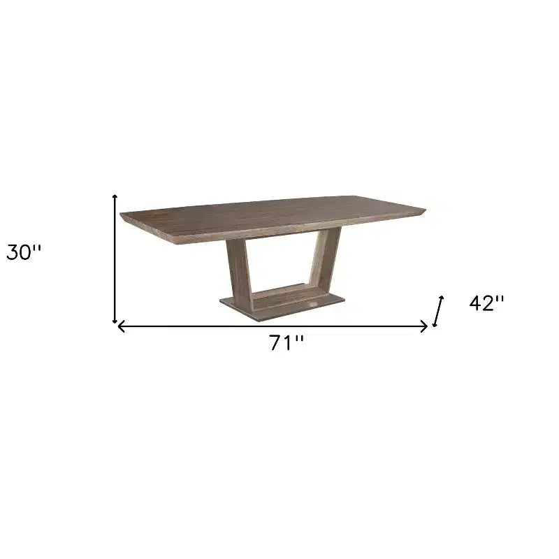 HomeRoots 71 Gray Wood and Metal Self-Storing Leaf Pedestal Base Extendable Dining Table