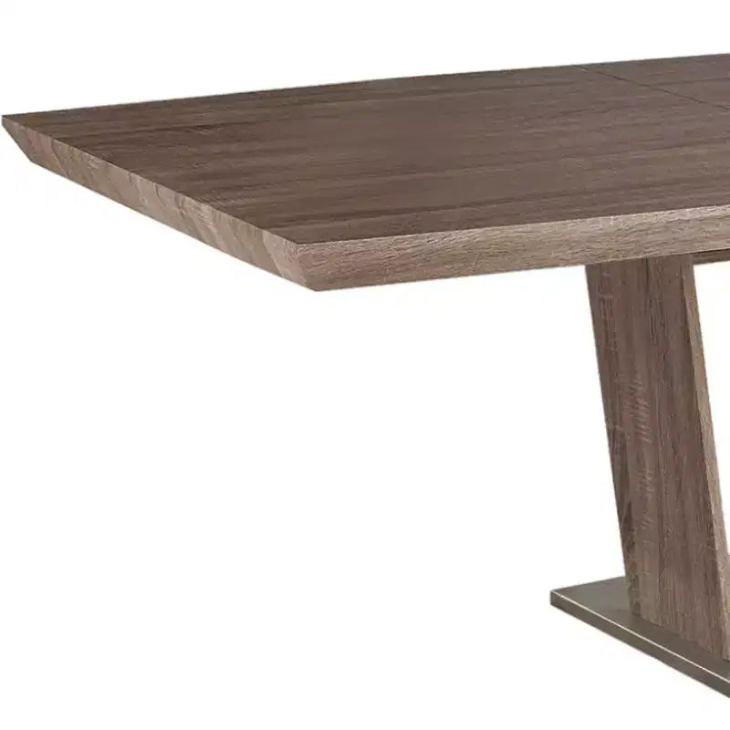 HomeRoots 71 Gray Wood and Metal Self-Storing Leaf Pedestal Base Extendable Dining Table