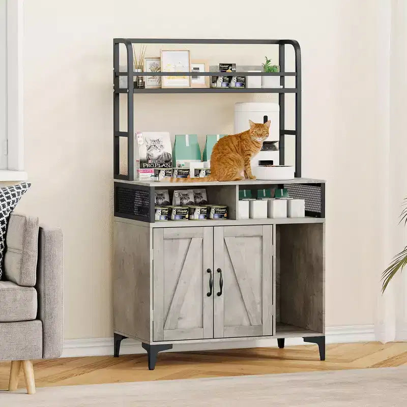 Cat Litter Box Enclosure with Shelves, Large Hidden Litter Box Furniture with Storage Compartments for Indoor Cats