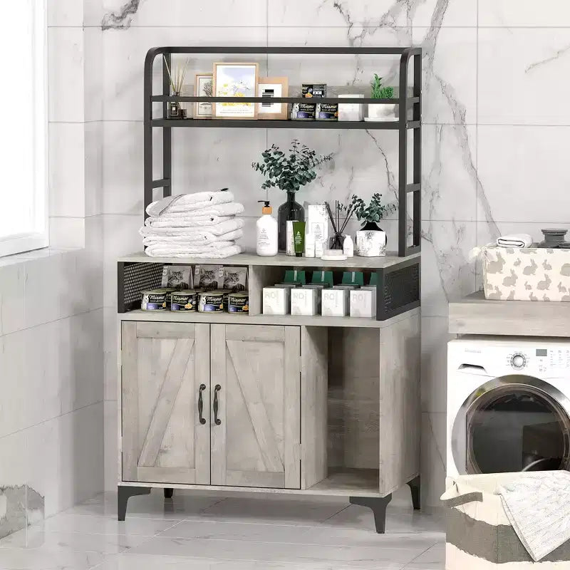 Cat Litter Box Enclosure with Shelves, Large Hidden Litter Box Furniture with Storage Compartments for Indoor Cats