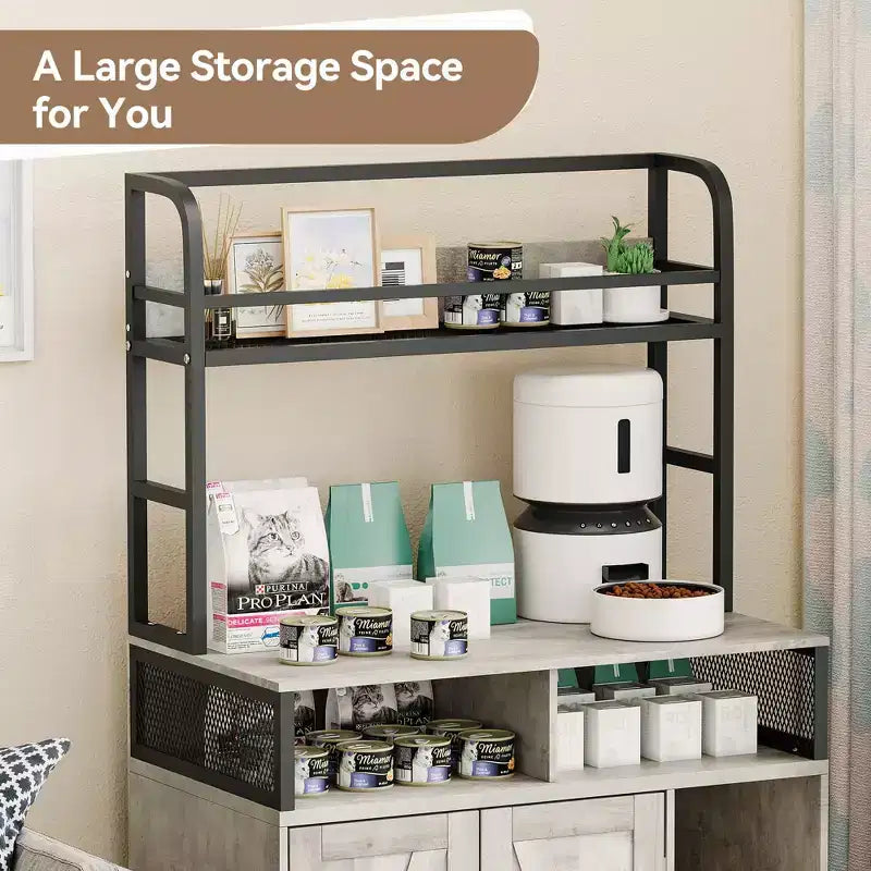 Cat Litter Box Enclosure with Shelves, Large Hidden Litter Box Furniture with Storage Compartments for Indoor Cats