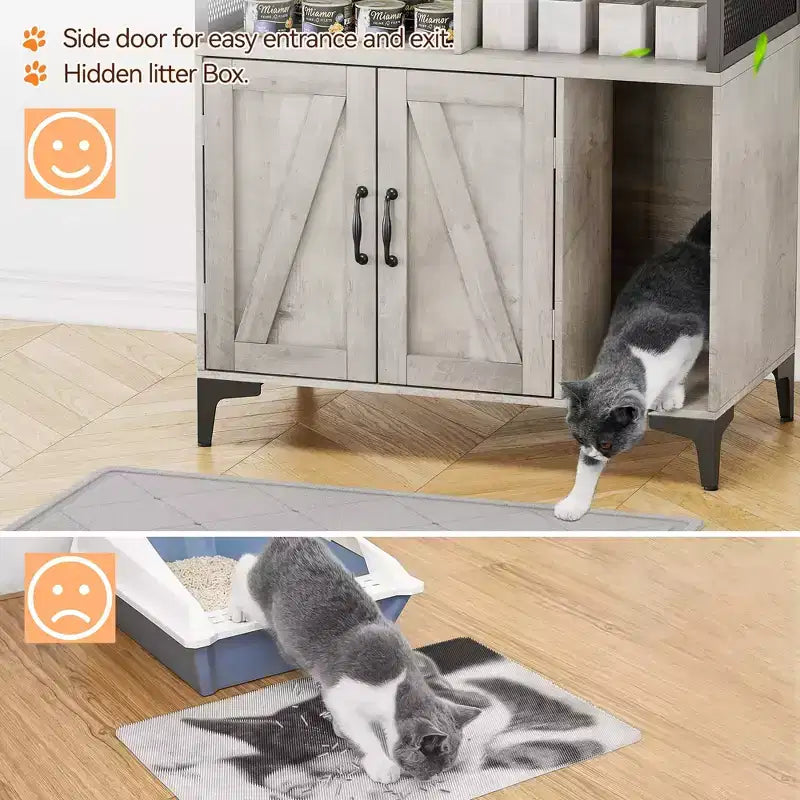 Cat Litter Box Enclosure with Shelves, Large Hidden Litter Box Furniture with Storage Compartments for Indoor Cats