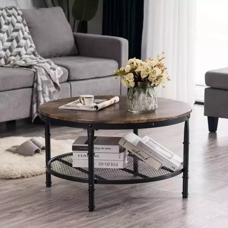 VINGLI Round Coffee Tables Living Room, 31.5 Wooden Coffee Table with Storage