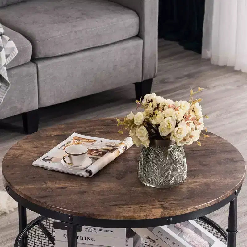 VINGLI Round Coffee Tables Living Room, 31.5 Wooden Coffee Table with Storage