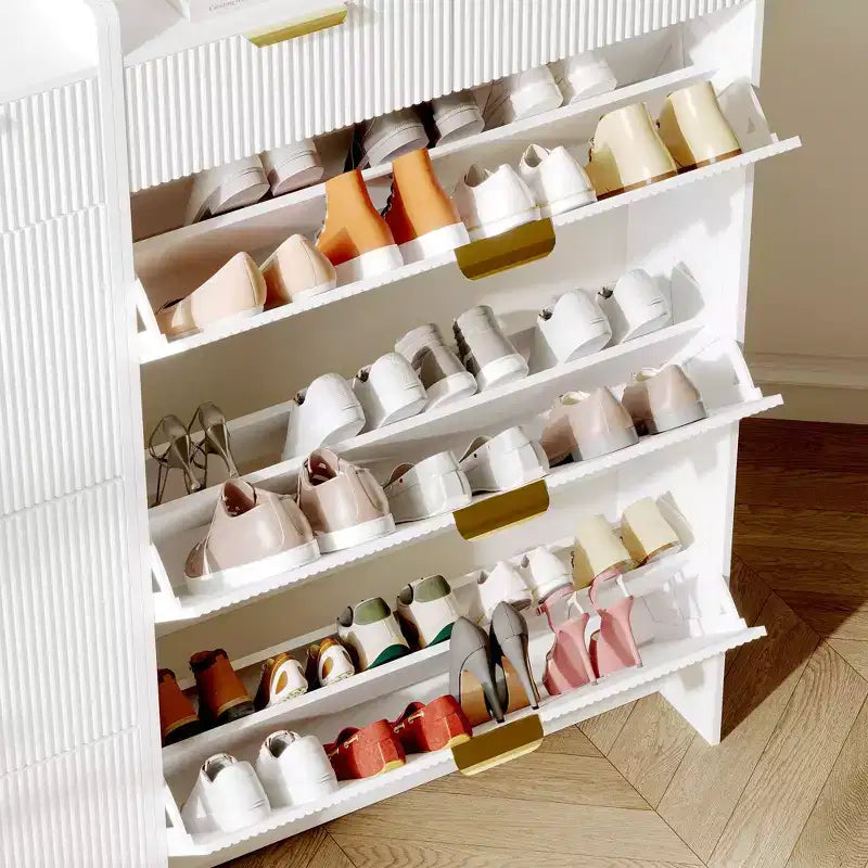 Brafab Shoe Storage Cabinet with 3 Flip Drawers&2 Small Drawer, Slim Entryway Shoe Organizer with Fluted Panel Doors for Sneakers