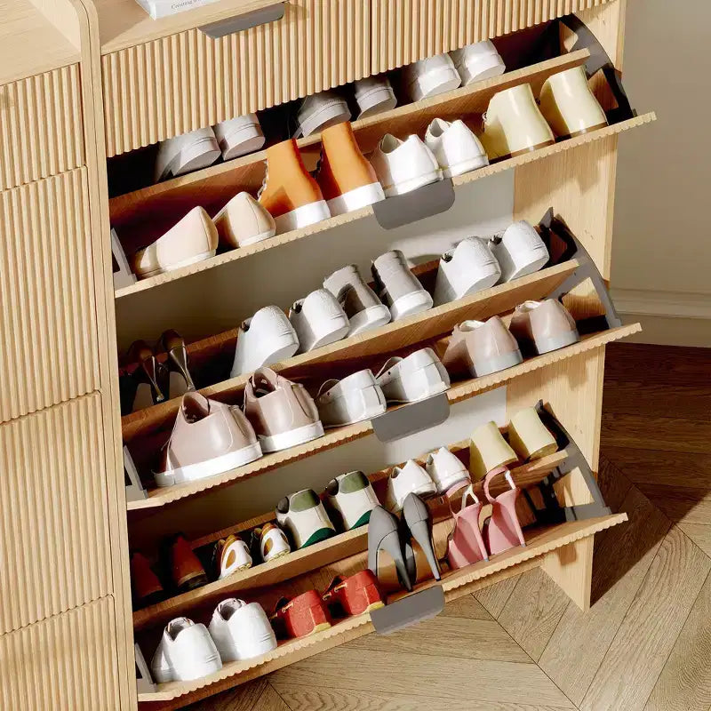 Brafab Shoe Storage Cabinet with 3 Flip Drawers&2 Small Drawer, Slim Entryway Shoe Organizer with Fluted Panel Doors for Sneakers