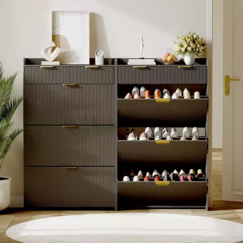 Brafab Shoe Storage Cabinet with 3 Flip Drawers&2 Small Drawer, Slim Entryway Shoe Organizer with Fluted Panel Doors for Sneakers