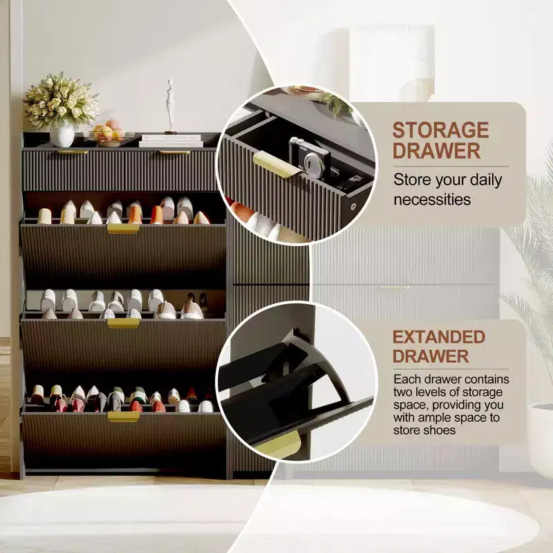 Brafab Shoe Storage Cabinet with 3 Flip Drawers&2 Small Drawer, Slim Entryway Shoe Organizer with Fluted Panel Doors for Sneakers