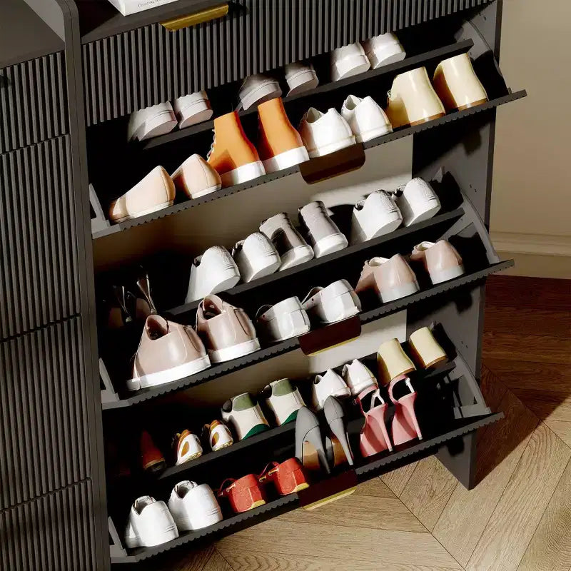 Brafab Shoe Storage Cabinet with 3 Flip Drawers&2 Small Drawer, Slim Entryway Shoe Organizer with Fluted Panel Doors for Sneakers
