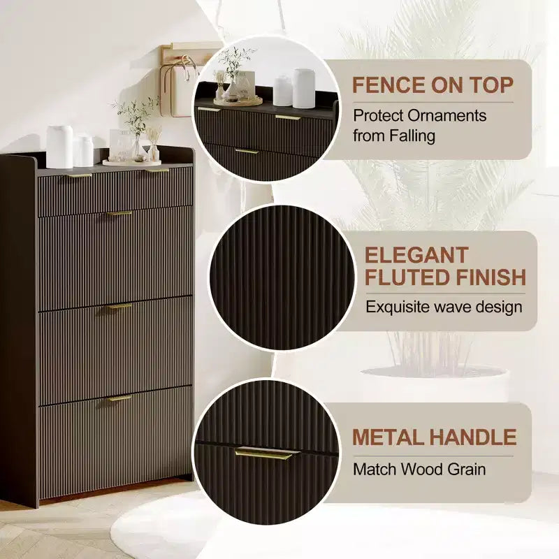 Brafab Shoe Storage Cabinet with 3 Flip Drawers&2 Small Drawer, Slim Entryway Shoe Organizer with Fluted Panel Doors for Sneakers
