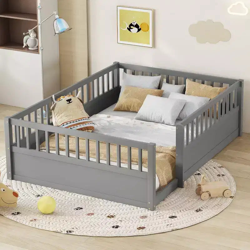 GDFStudio Julian Modern Montessori Floor Bed with Fence