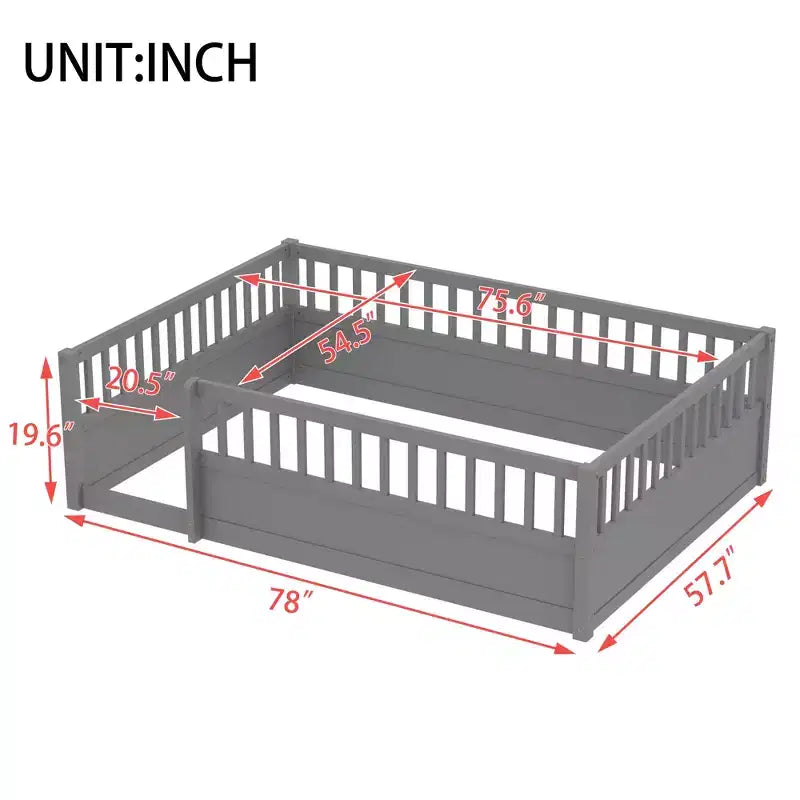 GDFStudio Julian Modern Montessori Floor Bed with Fence