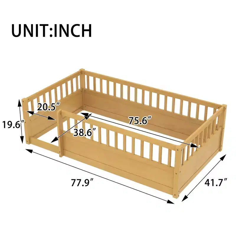 GDFStudio Julian Modern Montessori Floor Bed with Fence
