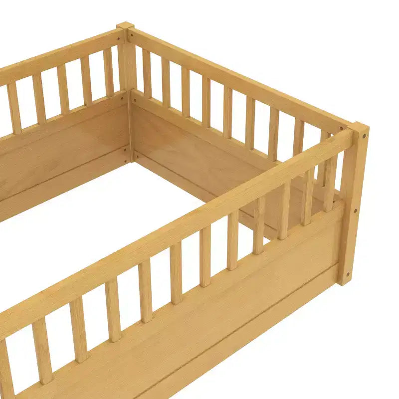 GDFStudio Julian Modern Montessori Floor Bed with Fence