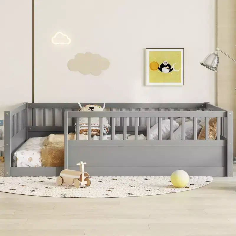 GDFStudio Julian Modern Montessori Floor Bed with Fence