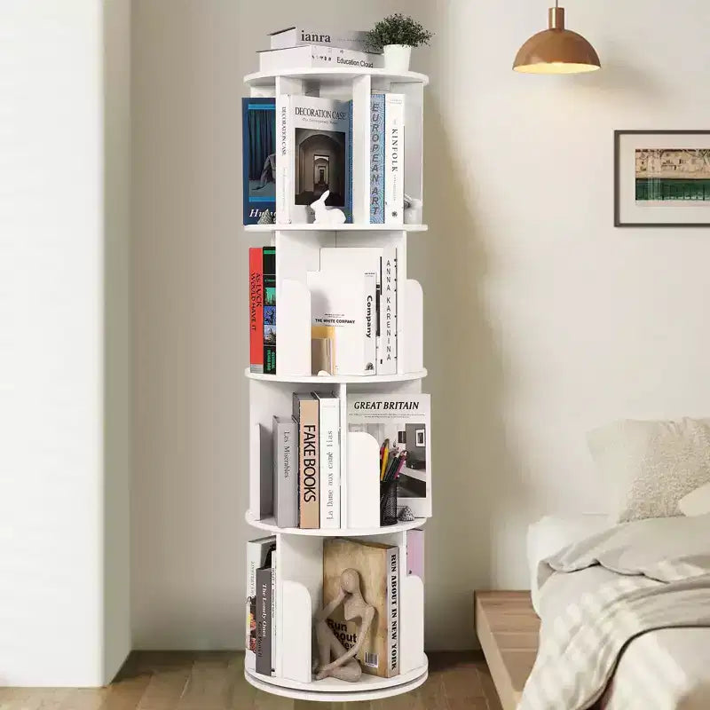 Wooden Rotating Bookshelf, 4Tier 360 Display Floor-Standing Bookcase, Multi-Functional Storage Organizer for Living Room, Bedroom