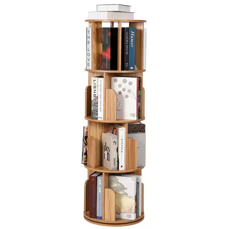 Wooden Rotating Bookshelf, 4Tier 360 Display Floor-Standing Bookcase, Multi-Functional Storage Organizer for Living Room, Bedroom