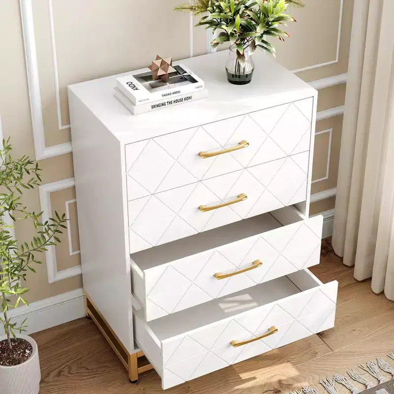 Dresser with 4 Drawer Bedroom, Wooden Dresser with Metal Legs and Handles, Bedside Storage Unit for Living Room, Hallway, Entryway
