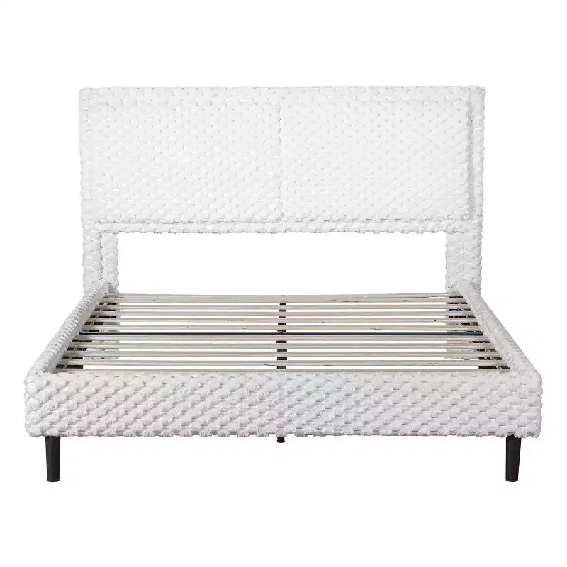 Queen/King Size Upholstered Bed Frame with Soft Backrest, Wood Platform Bed Frame for Bedroom - ModernLuxe