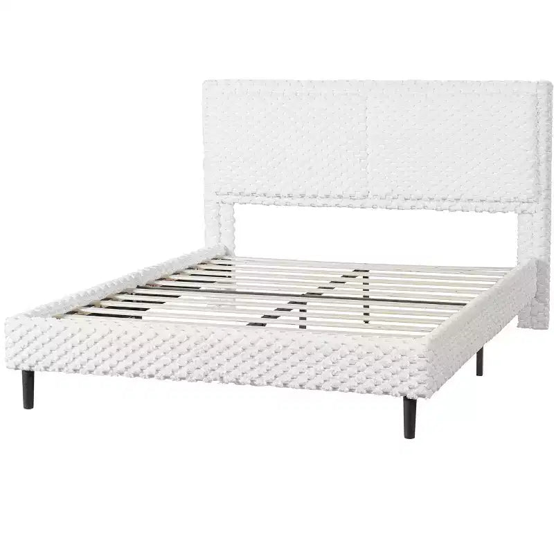 Queen/King Size Upholstered Bed Frame with Soft Backrest, Wood Platform Bed Frame for Bedroom - ModernLuxe