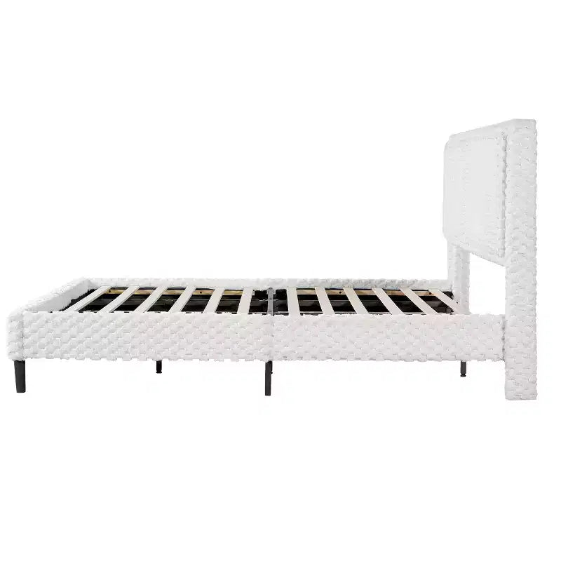 Queen/King Size Upholstered Bed Frame with Soft Backrest, Wood Platform Bed Frame for Bedroom - ModernLuxe
