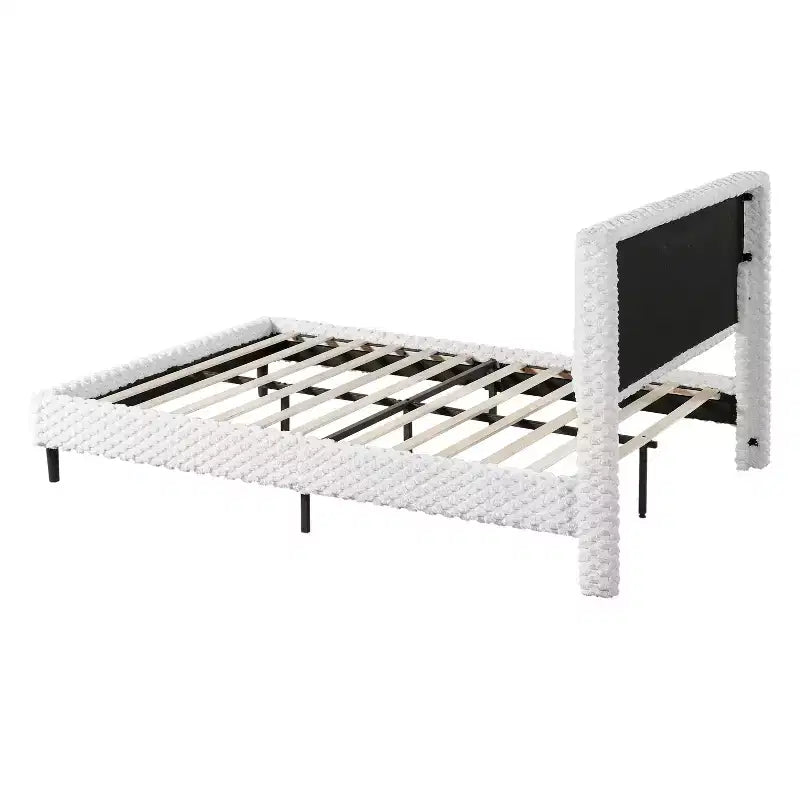 Queen/King Size Upholstered Bed Frame with Soft Backrest, Wood Platform Bed Frame for Bedroom - ModernLuxe