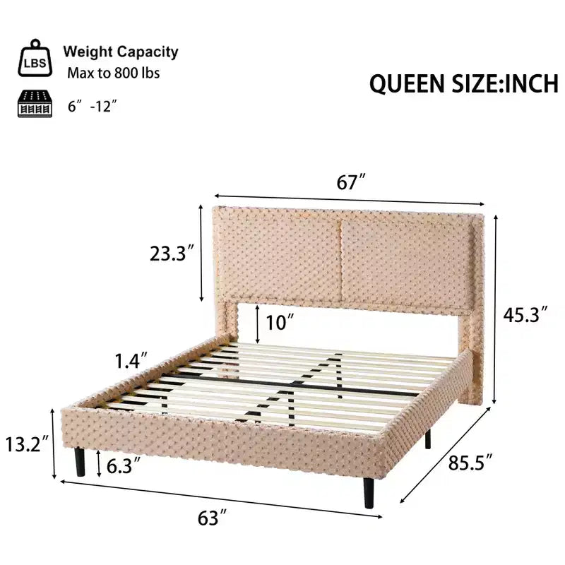 Queen/King Size Upholstered Bed Frame with Soft Backrest, Wood Platform Bed Frame for Bedroom - ModernLuxe