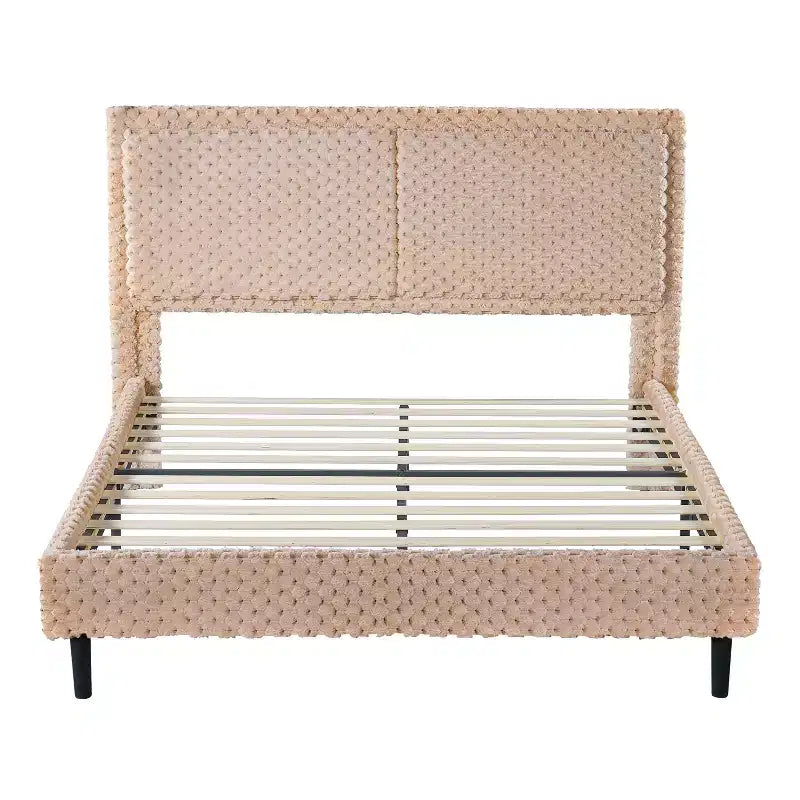 Queen/King Size Upholstered Bed Frame with Soft Backrest, Wood Platform Bed Frame for Bedroom - ModernLuxe