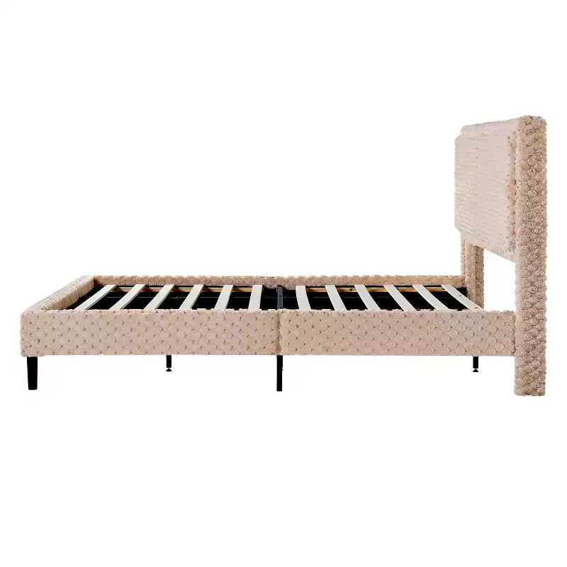 Queen/King Size Upholstered Bed Frame with Soft Backrest, Wood Platform Bed Frame for Bedroom - ModernLuxe