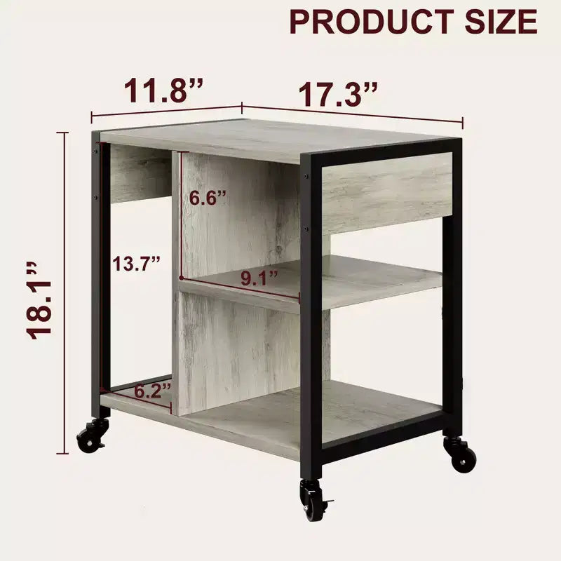 3-Tier Rolling Printer Stand with Built-In Power Outlets and USB Ports, Utility Storage Cart Printer Cart with Storage Shelves for Home and Office
