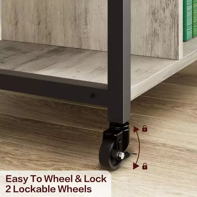 3-Tier Rolling Printer Stand with Built-In Power Outlets and USB Ports, Utility Storage Cart Printer Cart with Storage Shelves for Home and Office