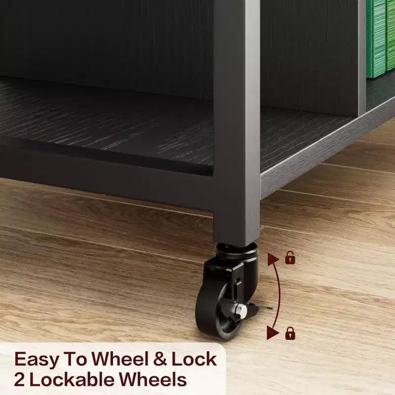 3-Tier Rolling Printer Stand with Built-In Power Outlets and USB Ports, Utility Storage Cart Printer Cart with Storage Shelves for Home and Office