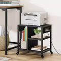 3-Tier Rolling Printer Stand with Built-In Power Outlets and USB Ports, Utility Storage Cart Printer Cart with Storage Shelves for Home and Office
