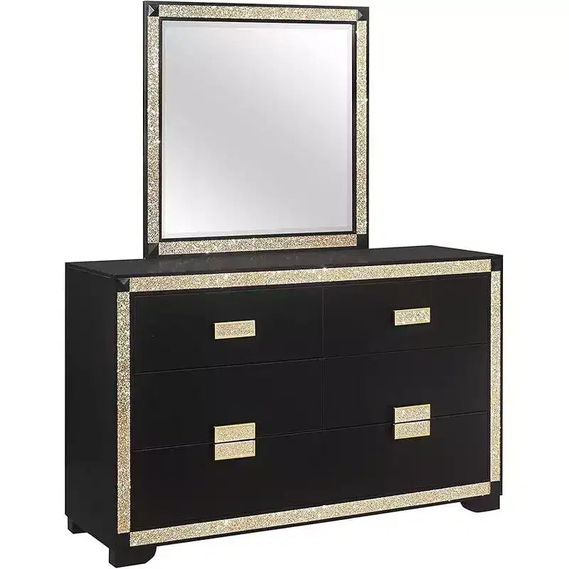 HomeStock Black and Gold Mirror with Modern Frame Stylish Bedroom Accent for Sophisticated Dcor