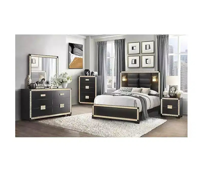 HomeStock Black and Gold Mirror with Modern Frame Stylish Bedroom Accent for Sophisticated Dcor