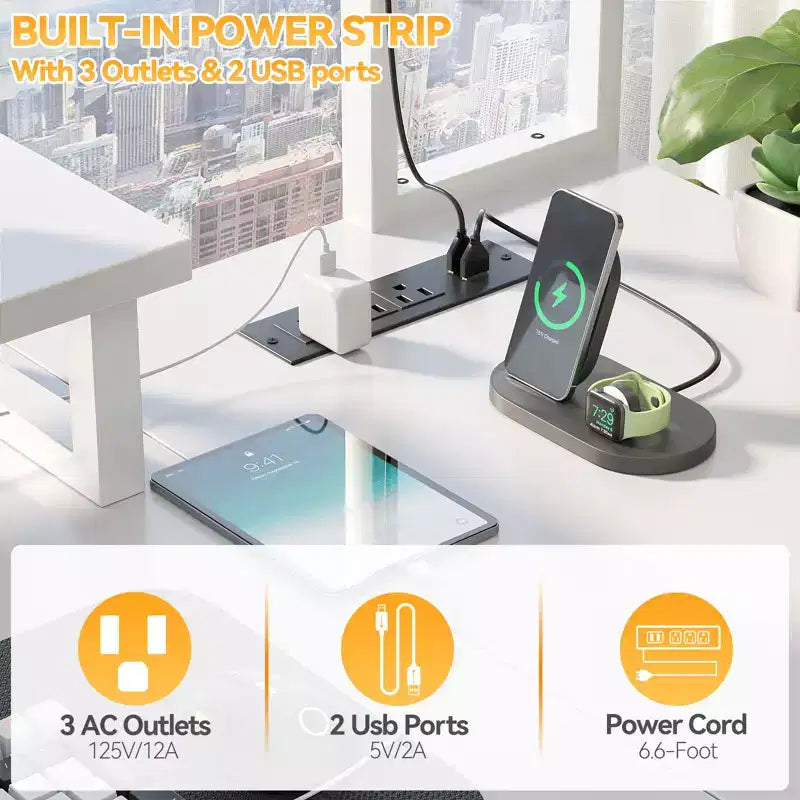 Besiost L Desk Computer Table with Reversible Hutch and Charging Station